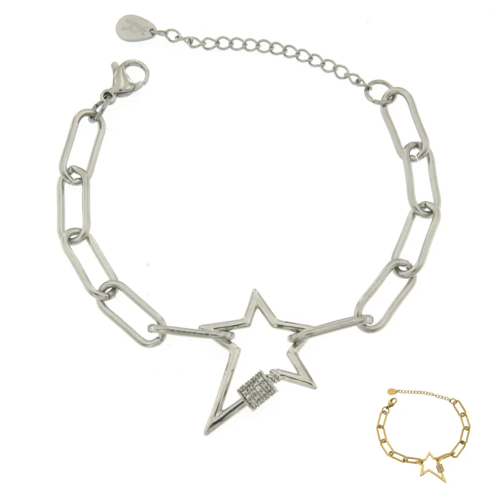BAC7065-Stella Zirconia-Bracciale in Acciaio - BAC7065-Stella Zirconia-Bracciale in Acciaio