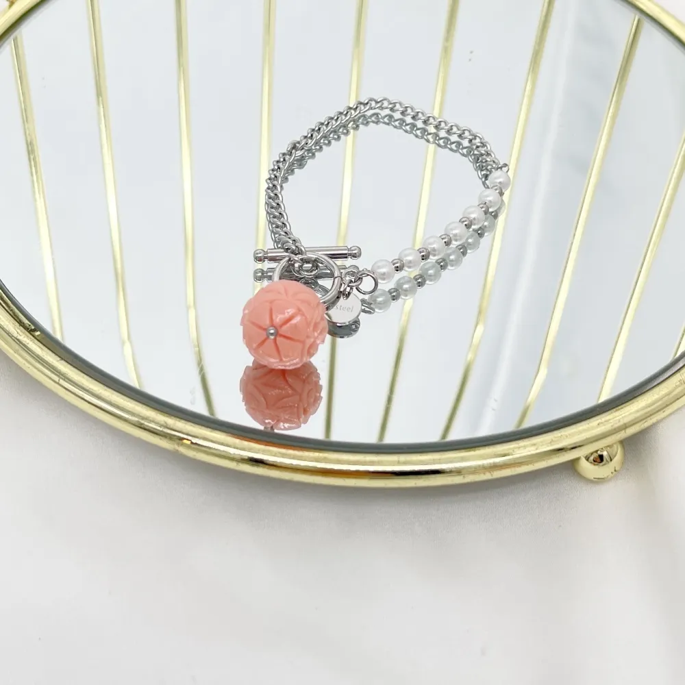 Pallina Fiore Rosa -Bracciale in Acciaio - BAC-765-19