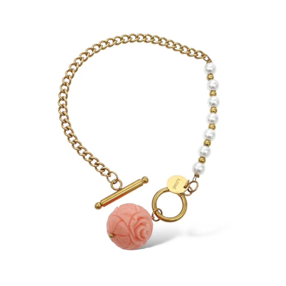 Pallina Fiore Rosa -Bracciale in Acciaio - BAC-765-19