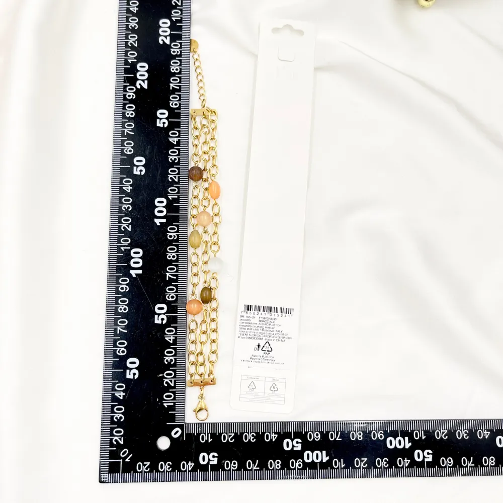 Catena a Tre fili con Perline-Bracciale in Acciaio - BAC-765-24