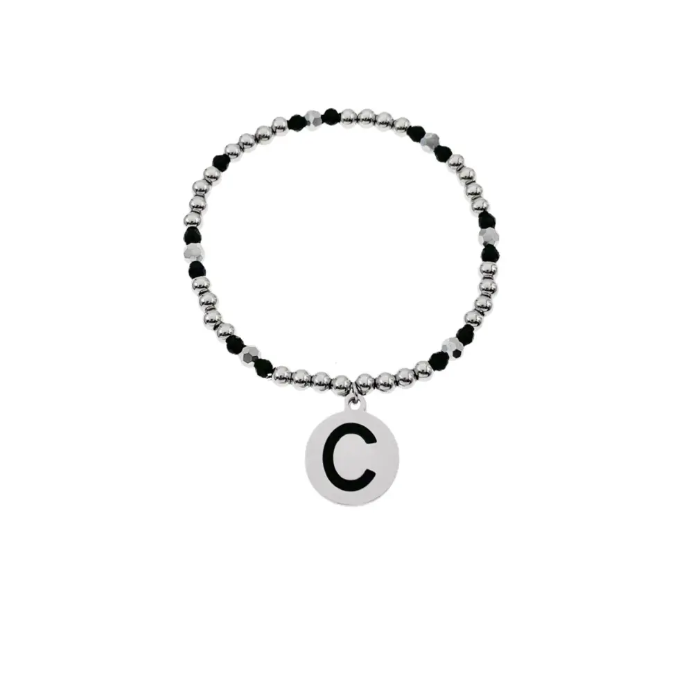 BAE2909-Iniziale con Strass - Bracciale Elastico in Acciaio - BAE2909-Iniziale con Strass - Bracciale Elastico in Acciaio