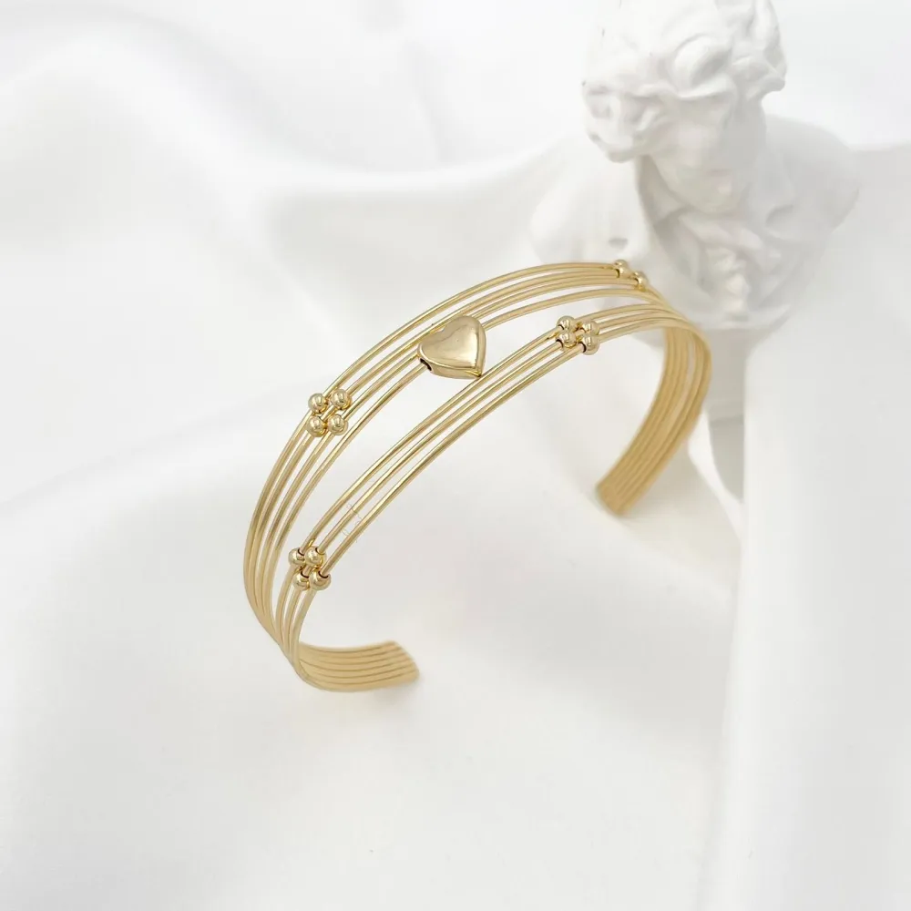 Multifili con Cuore-Bracciale Rigido in Acciaio - BAR-208-309