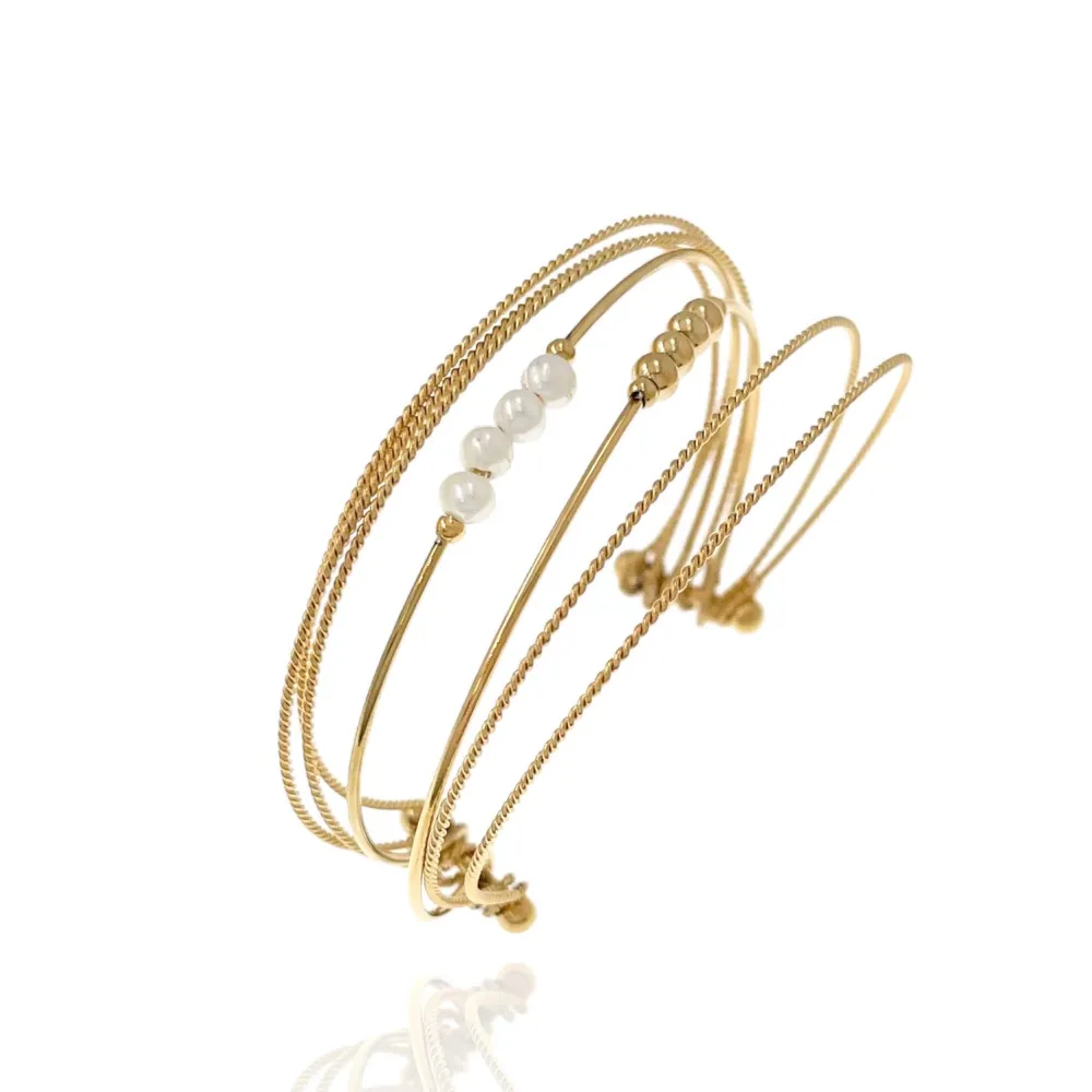 Multifili con Perla-Bracciale Rigido in Acciaio - BAR-208-310