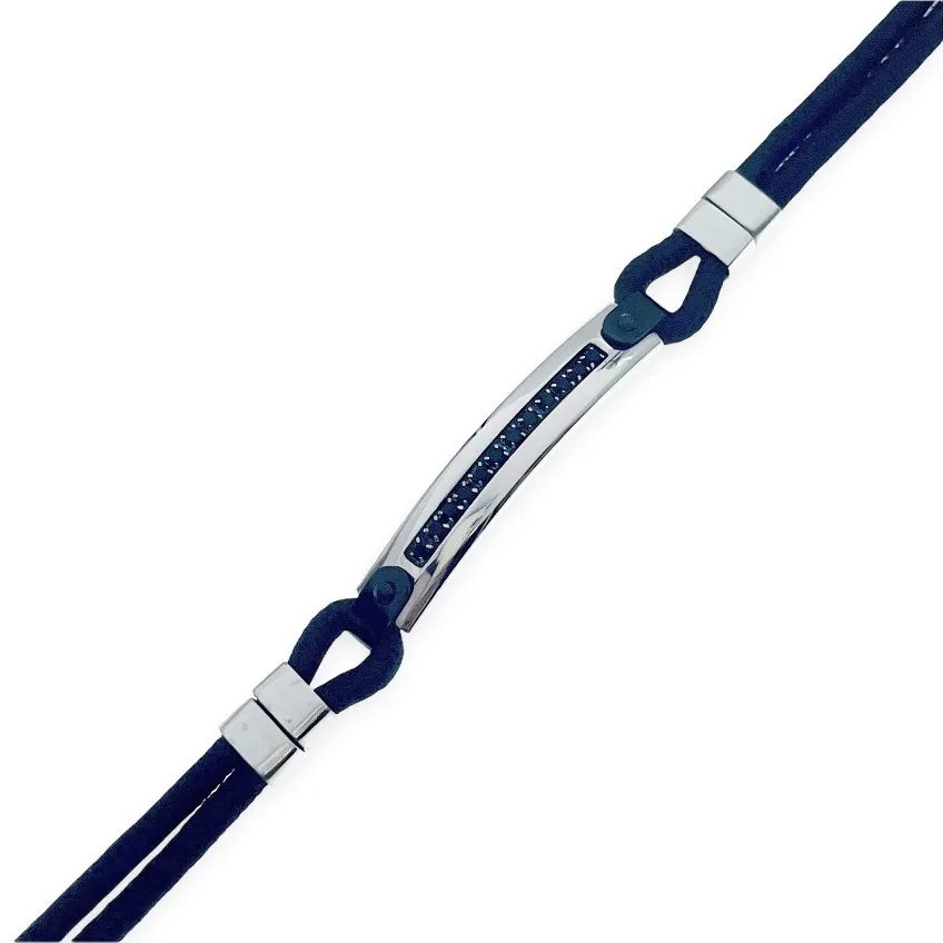 Semplice con Strass-Bracciale in Acciaio da Uomo - BAU-600-B218