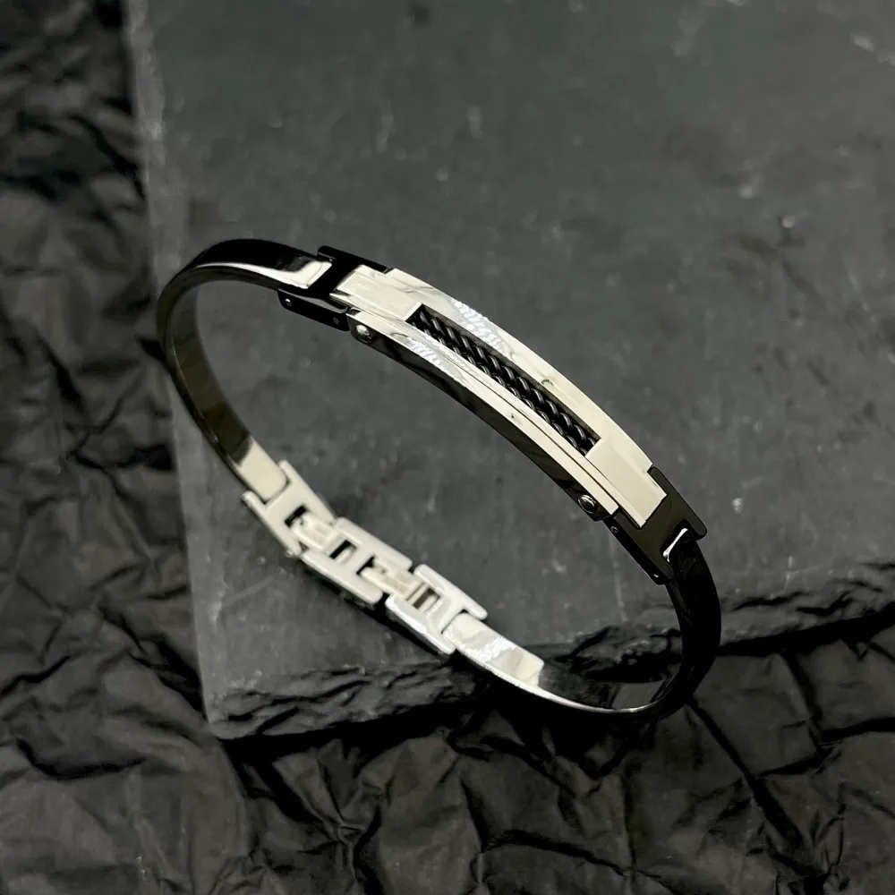 Semplice con Catena-Bracciale Rigido in Acciaio da Uomo - BAU-600-H269