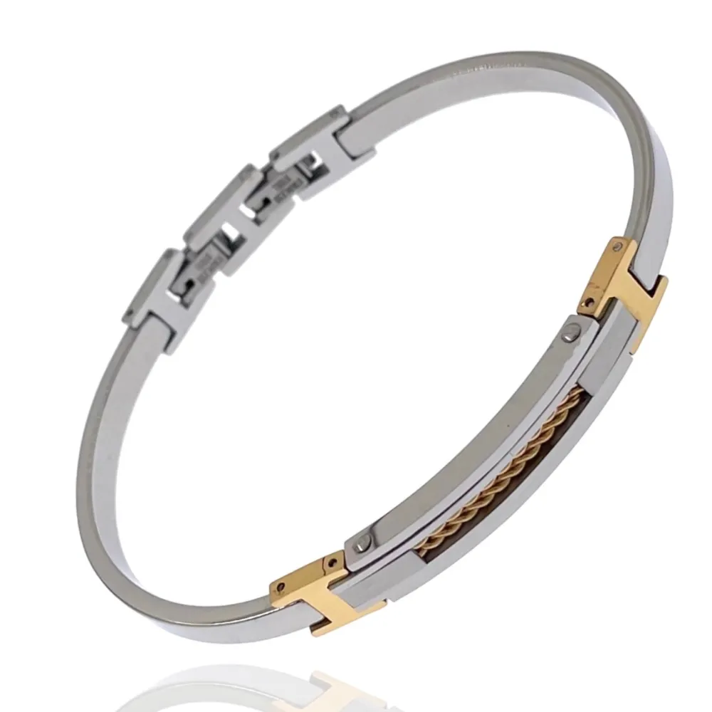 Semplice con Catena-Bracciale Rigido in Acciaio da Uomo - BAU-600-H269