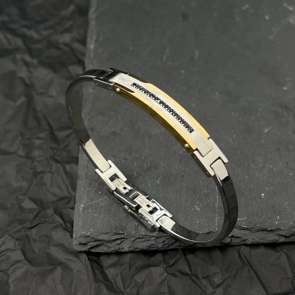 Semplice con Zirconia-Bracciale Rigido in Acciaio da Uomo - BAU-600-H270