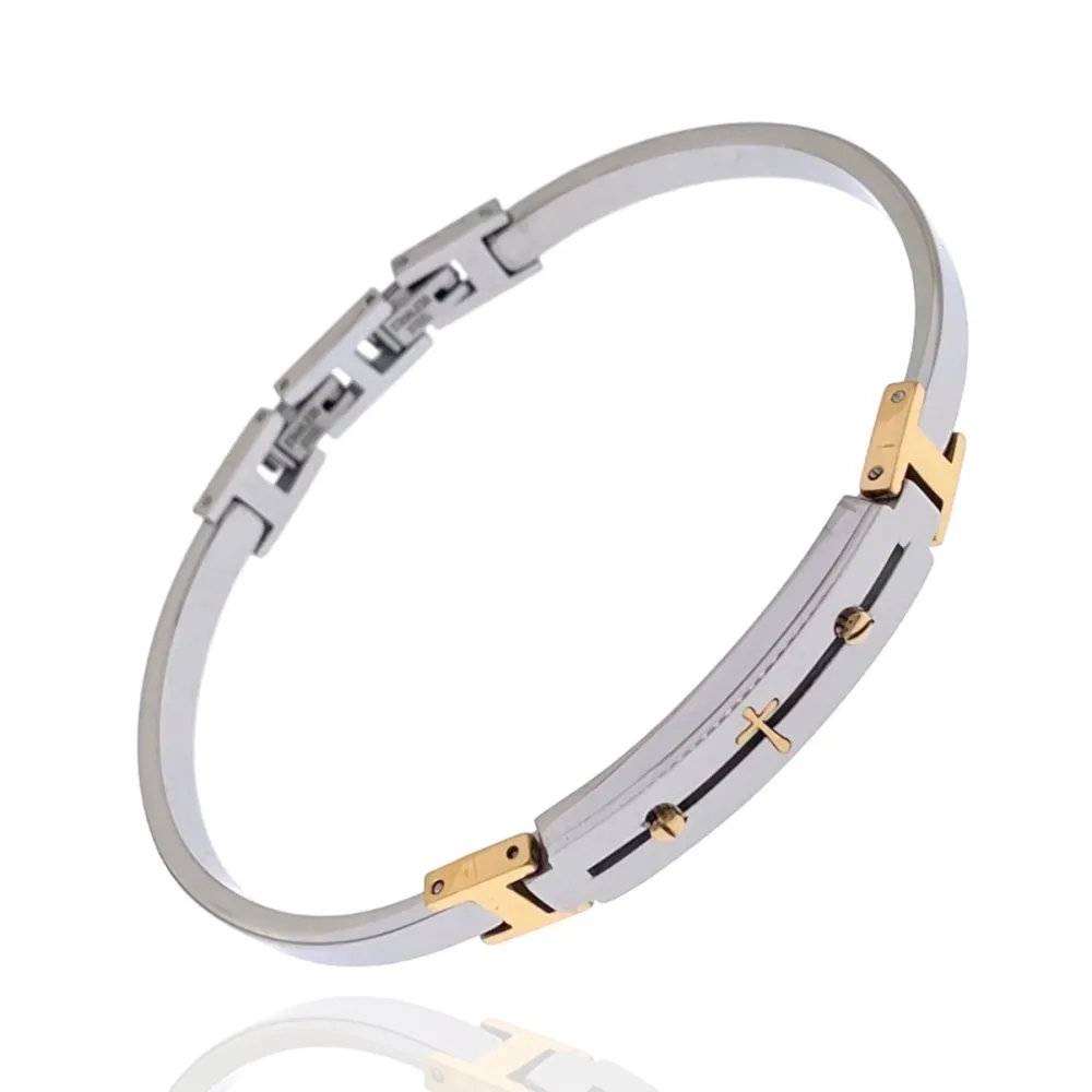 Semplice con Croce-Bracciale Rigido in Acciaio da Uomo - BAU-600-H271