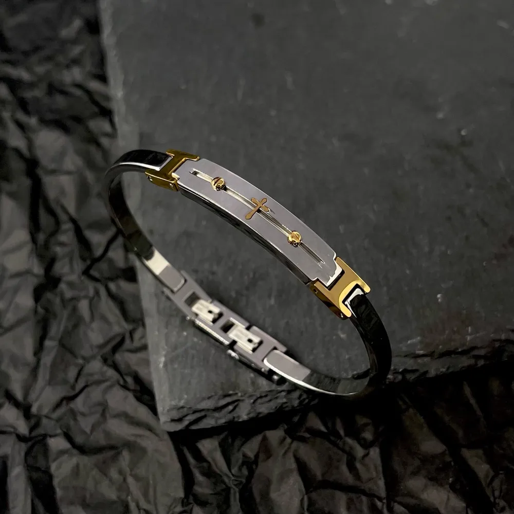 Semplice con Croce-Bracciale Rigido in Acciaio da Uomo - BAU-600-H271