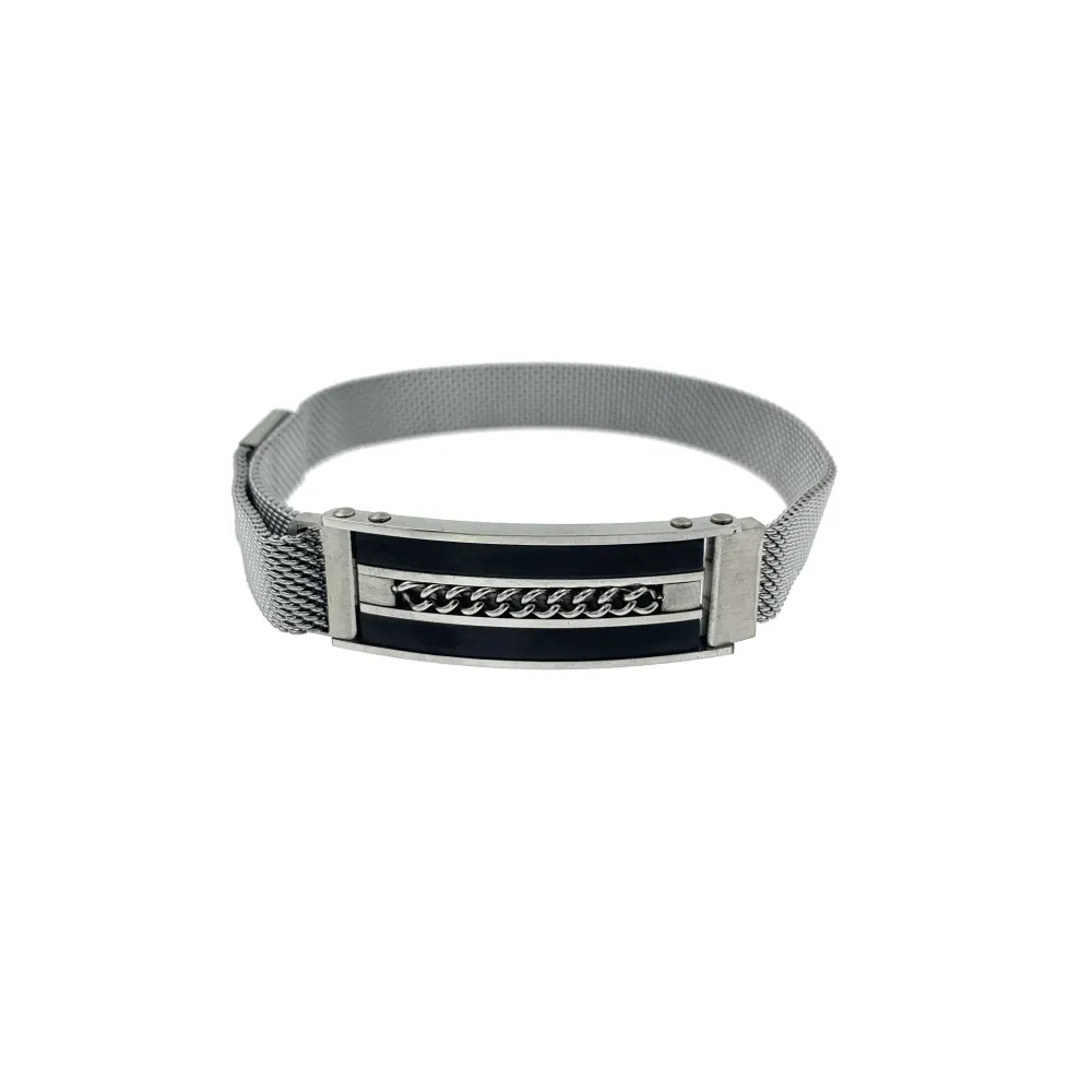 Bracciale da Uomo Regolabile con Chiusura a Calamita - BAU6970-Piastrina-Bracciale da Uomo