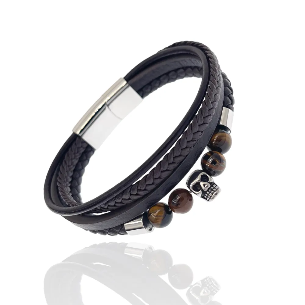 Multifili con Teschio-Bracciale da Uomo in Acciaio - BAU-720-21