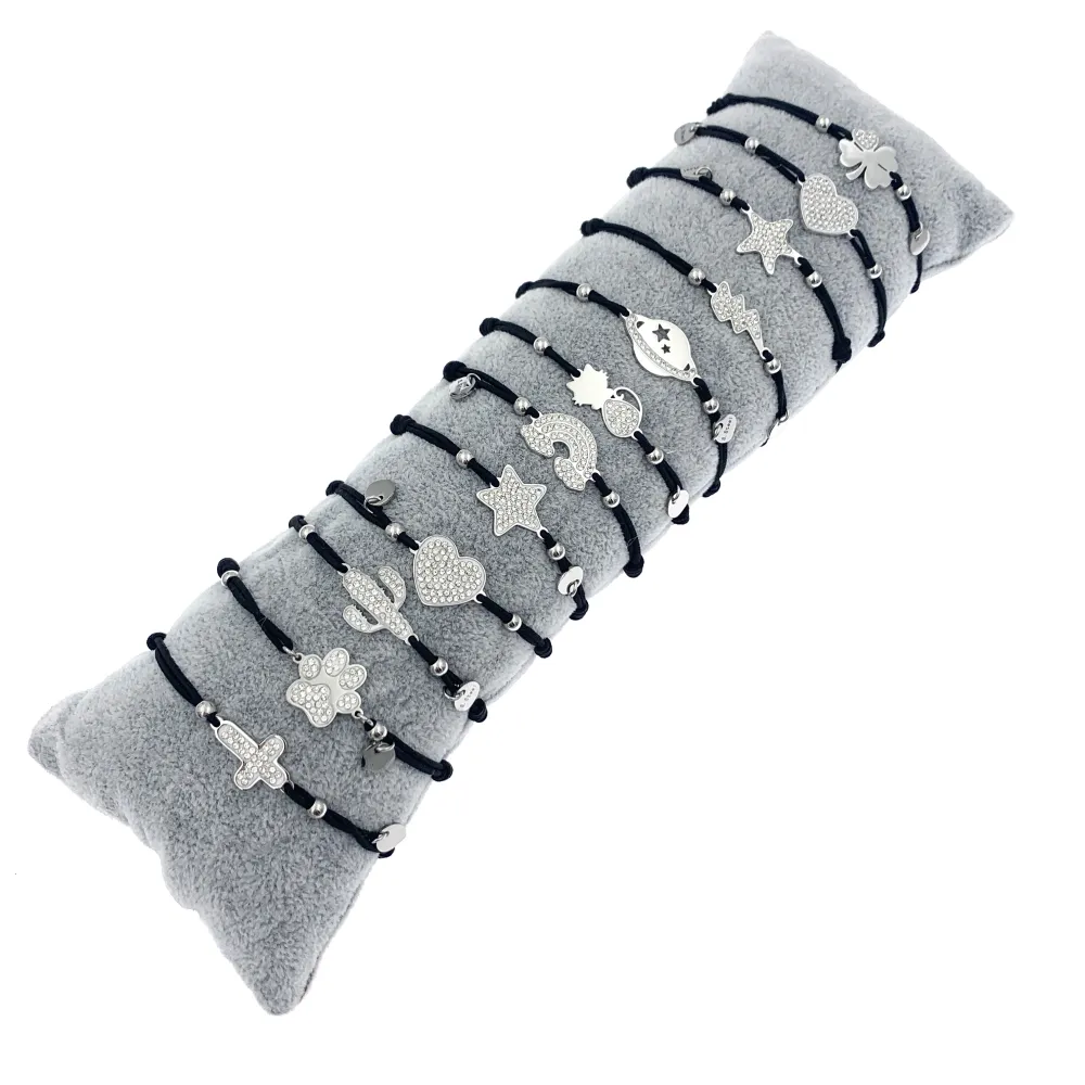 12Pz Bracciali Elastici in Acciaio+Cuscino in Omaggio - BPA7646-Soggetti Mix con Strass-12 Pz Bracciali Elastici