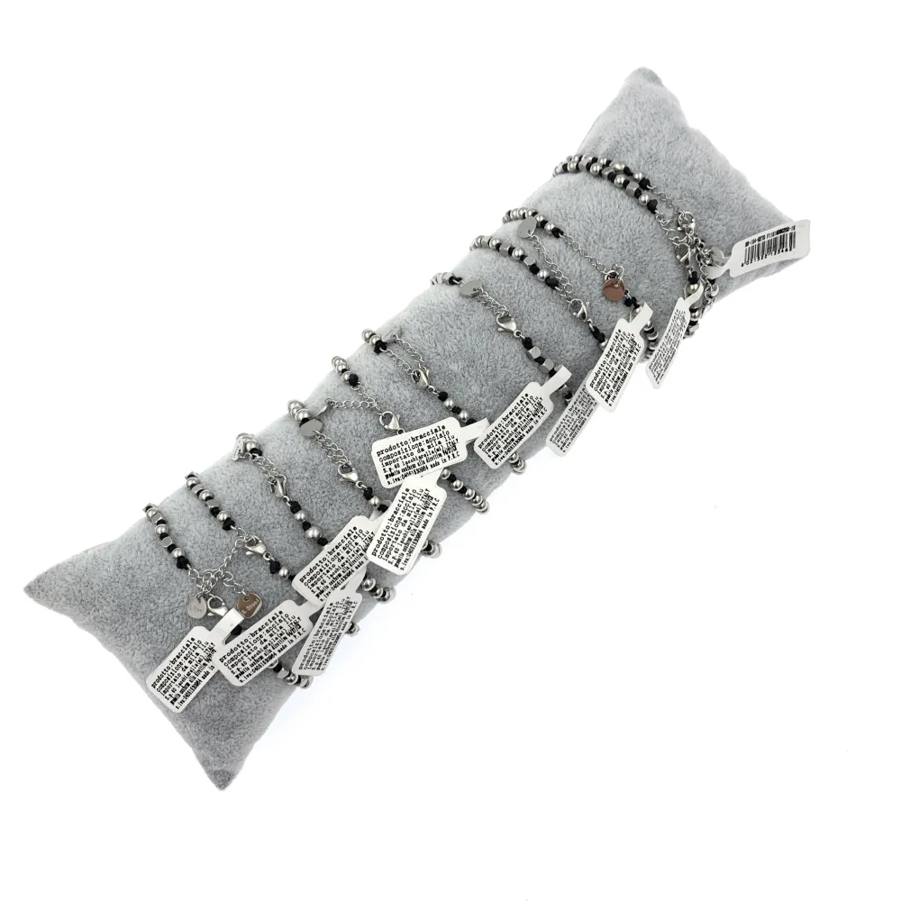 12Pz Bracciali in Acciaio con Chiusura a Moschettone + Cuscino - BPA7654-Nodo Mix-12 Pz Bracciali in Acciaio