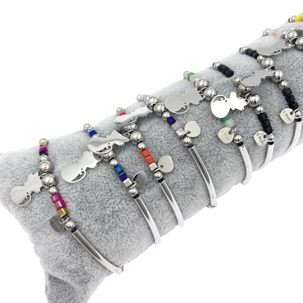 12Pz Bracciali Elastici in Acciaio+Cuscino in Omaggio - BPA7672-Gatto-12 Pz Bracciali in Acciaio
