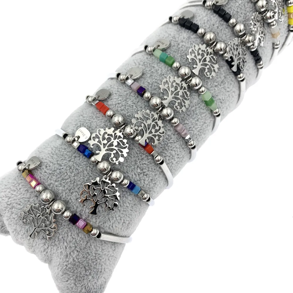 12Pz Bracciali Elastici in Acciaio+Cuscino in Omaggio - BPA7673-Albero della Vita-12 Pz Bracciali in Acciaio