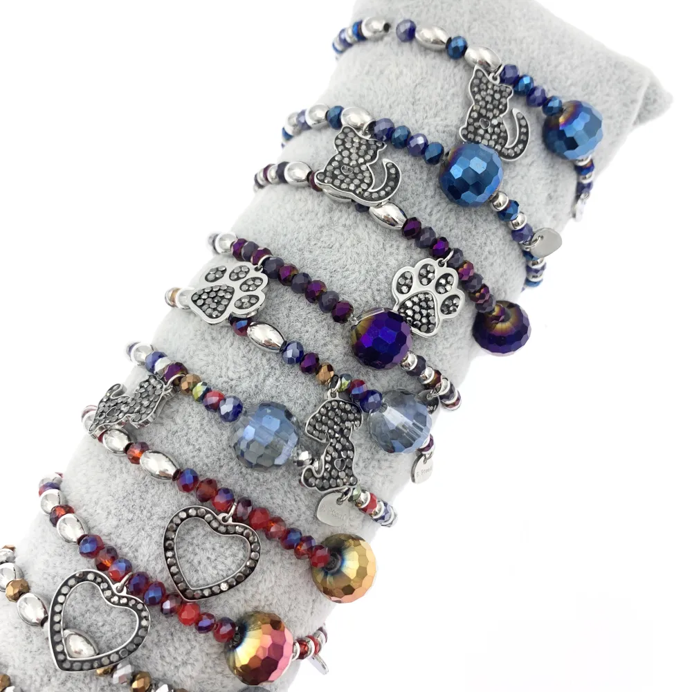 12Pz Bracciali Elastici in Acciaio+Cuscino in Omaggio - BPA7679-Mix Soggetti con Strass-12 Pz Bracciali in Acciaio