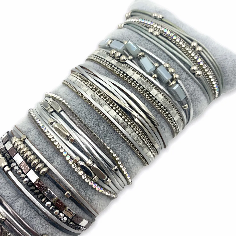 12Pz Bracciali +Cuscino in Omaggio - BPM176-211-Multifili in Cuoio-7 Pz Bracciali