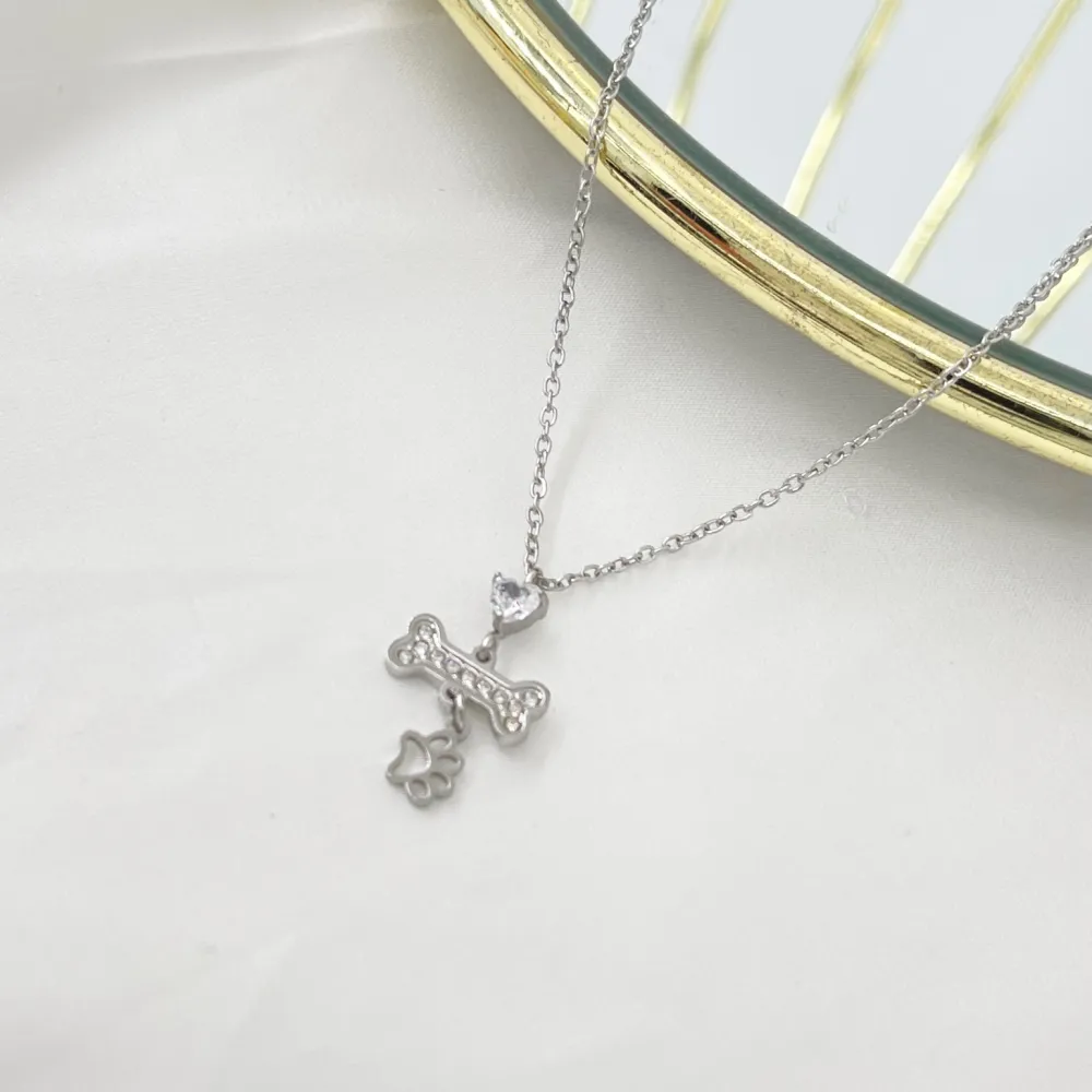 Osso con Zampa-Collana Girocollo in Acciaio - CAC-103-5264N