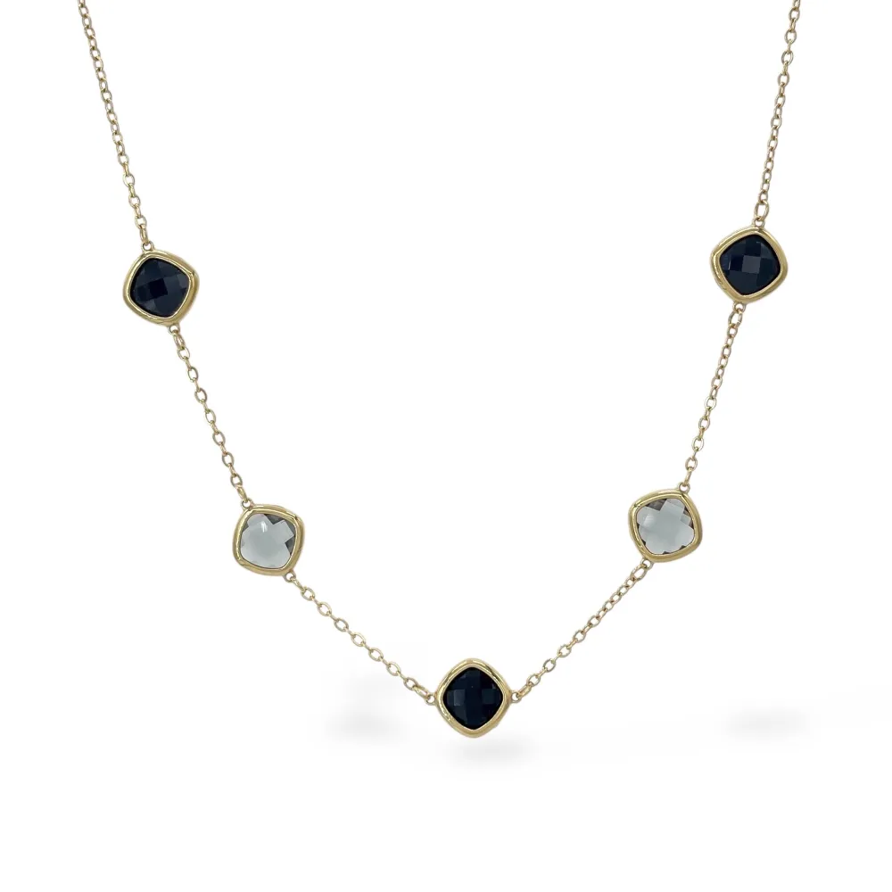 Pietre Colorate -Collana Corta in Acciaio - CAC-103-5416N