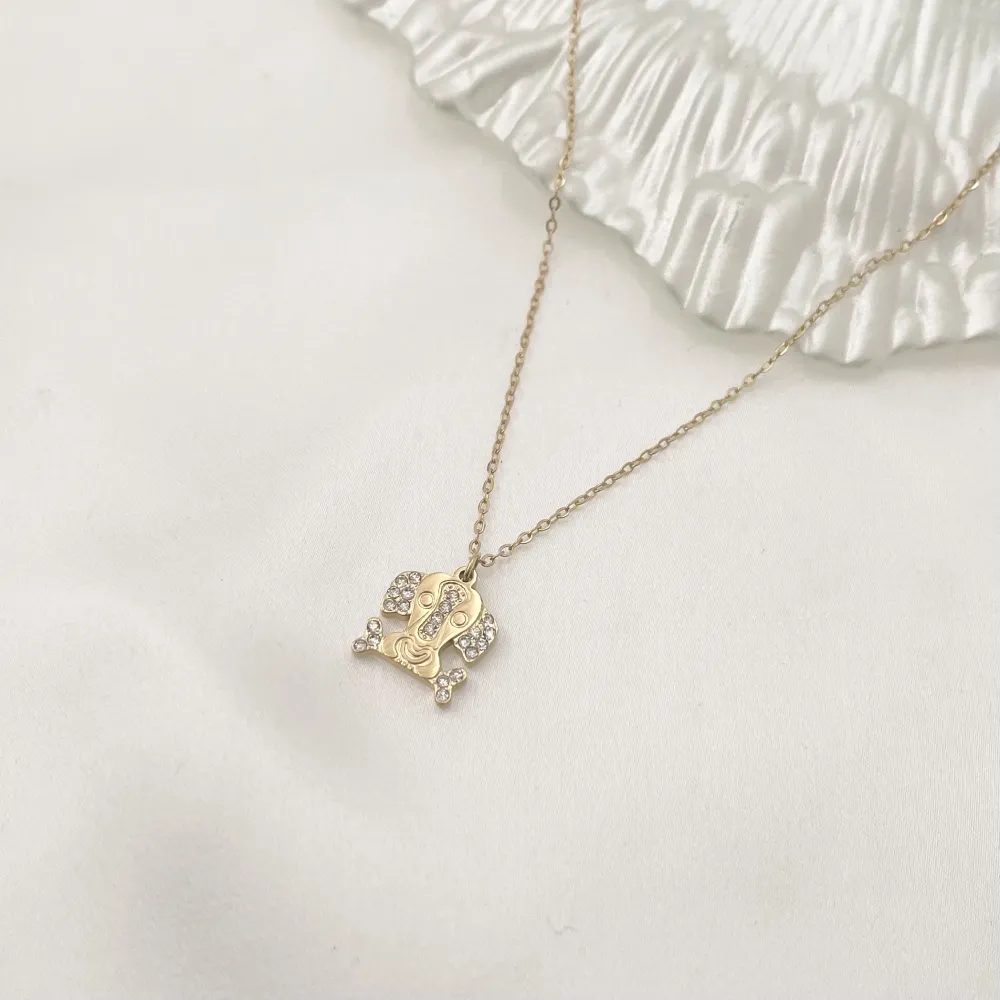 Cagnolino con Zirconia-Collana Corta in Acciaio - CAC-103-AA1041N