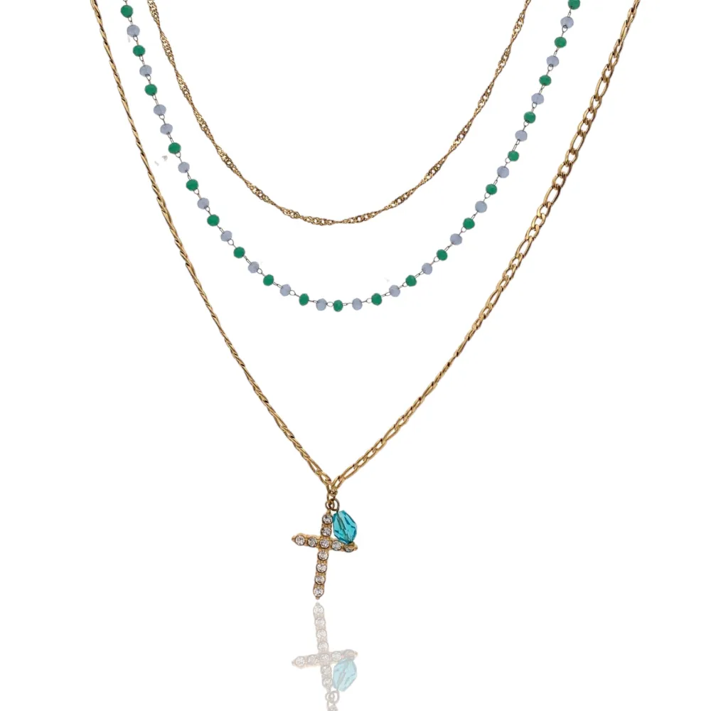 Multifilo con Croce-Collana Corta in Acciaio - CAC-103-AA1725N