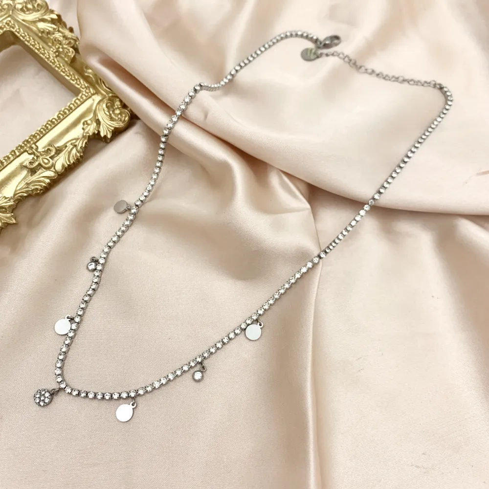 Tennis con Tondo-Collana Corta in Acciaio - CAC-103-AA2528N Tondo