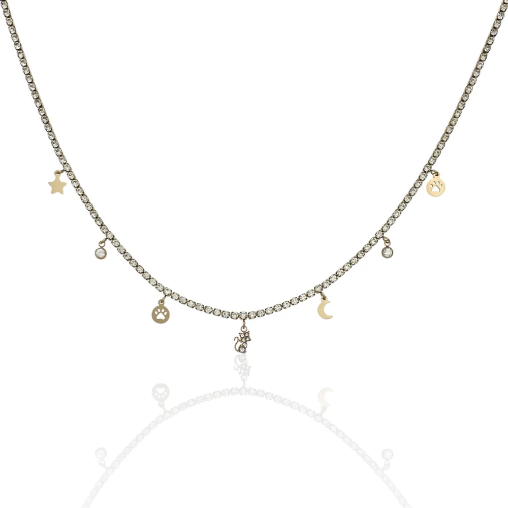 Tennis con Gatto-Collana Corta in Acciaio - CAC-103-AA2538N Gatto