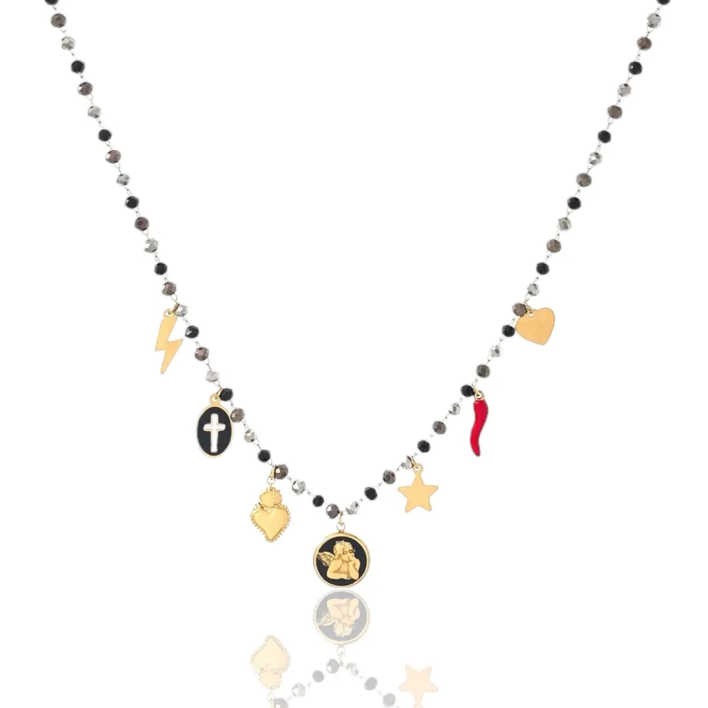 Angelo Smaltato con Stella Fulmine-Collana Corta in Acciaio - CAC-103-AA2707N