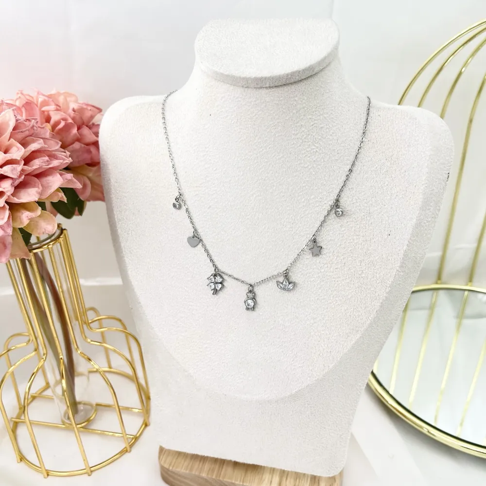 Quadrifoglio Orsetto-Collana Corta in Acciaio - CAC-103-AA2782N