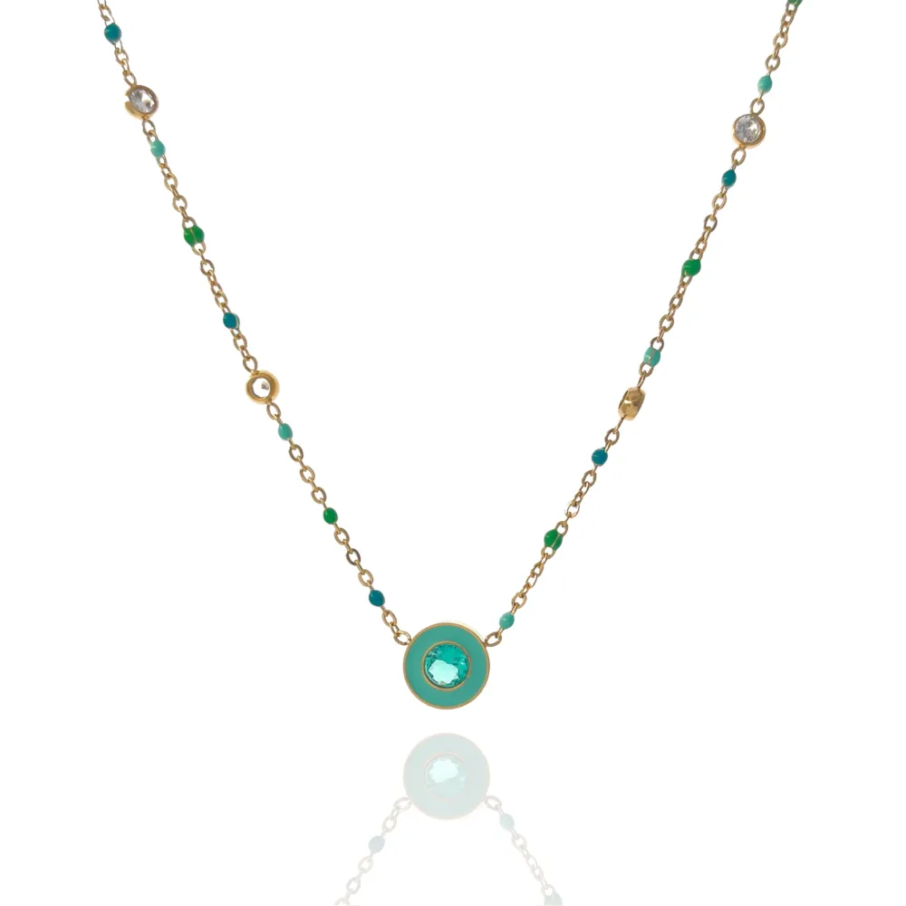 Punto Luce Colorato con Smalto-Collana Corta in Acciaio - CAC-103-AA3422N