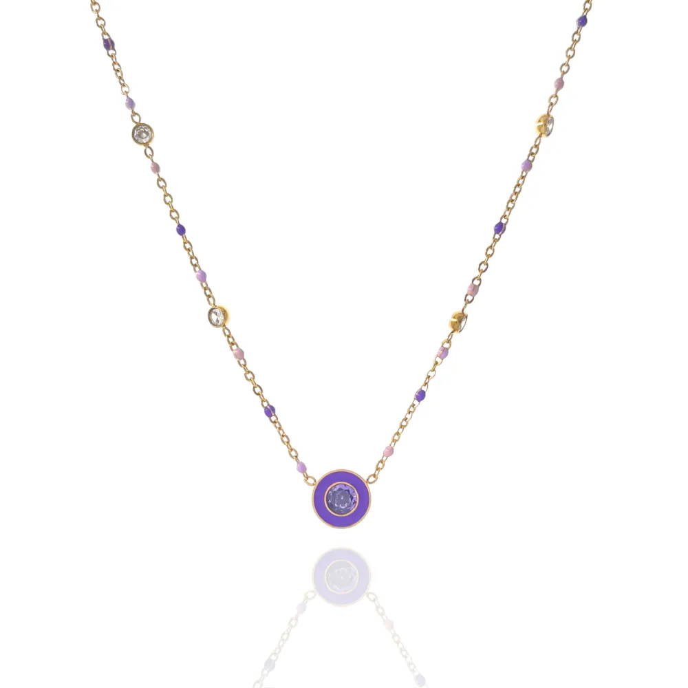 Punto Luce Colorato con Smalto-Collana Corta in Acciaio - CAC-103-AA3422N