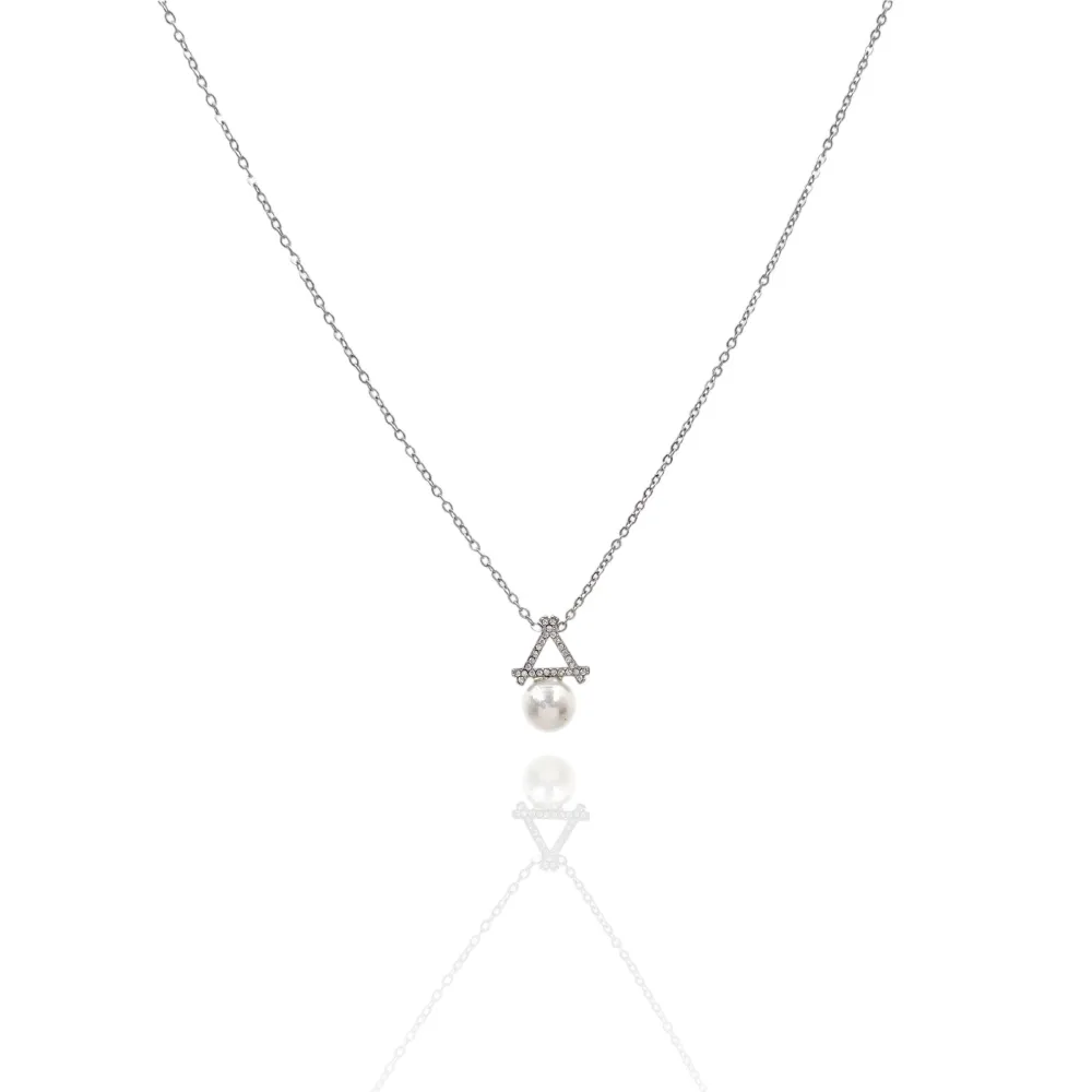 Triangolo con Perla-Collana Corta in Acciaio - CAC-103-AA4163N