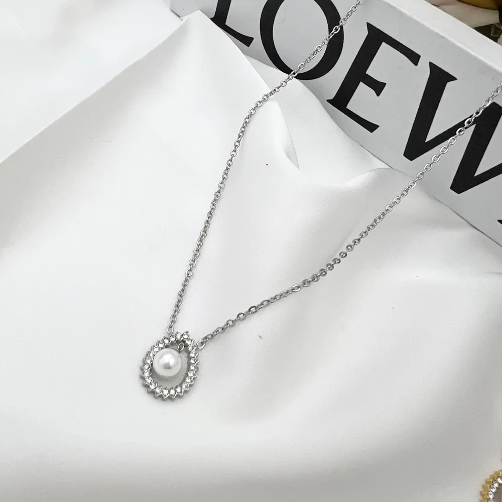 Goccia con Perla -Collana Girocollo in Acciaio - CAC-103-AA4166N