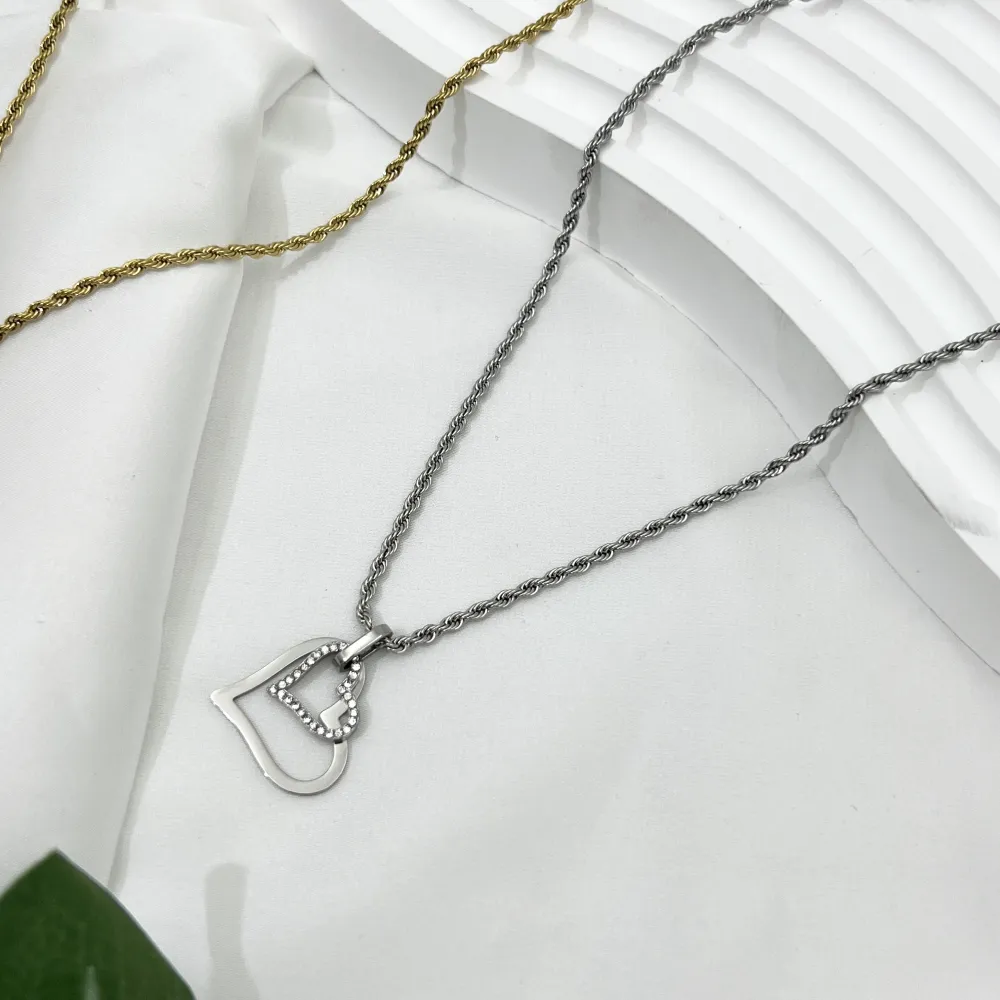 Doppio Cuore -Collana Girocollo in Acciaio - CAC-103-AA4168N