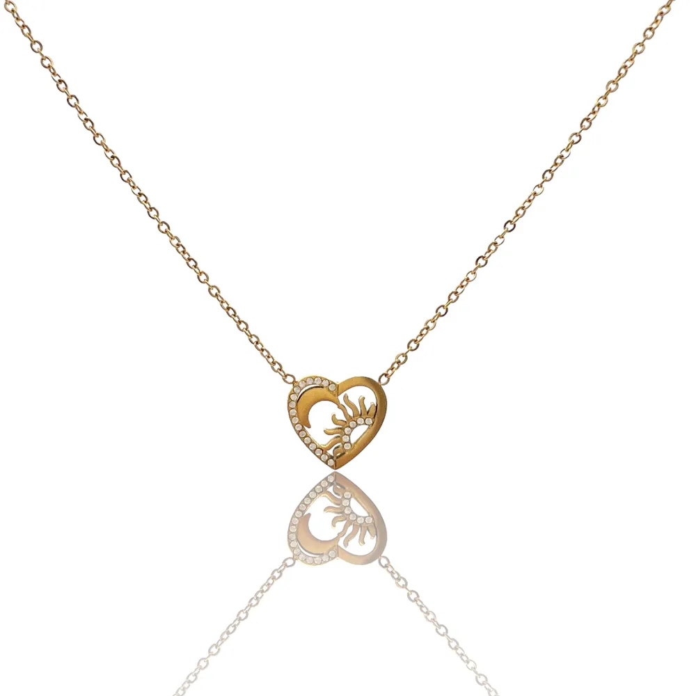 Cuore con Sole e Luna -Collana Girocollo in Acciaio - CAC-103-AA4356N