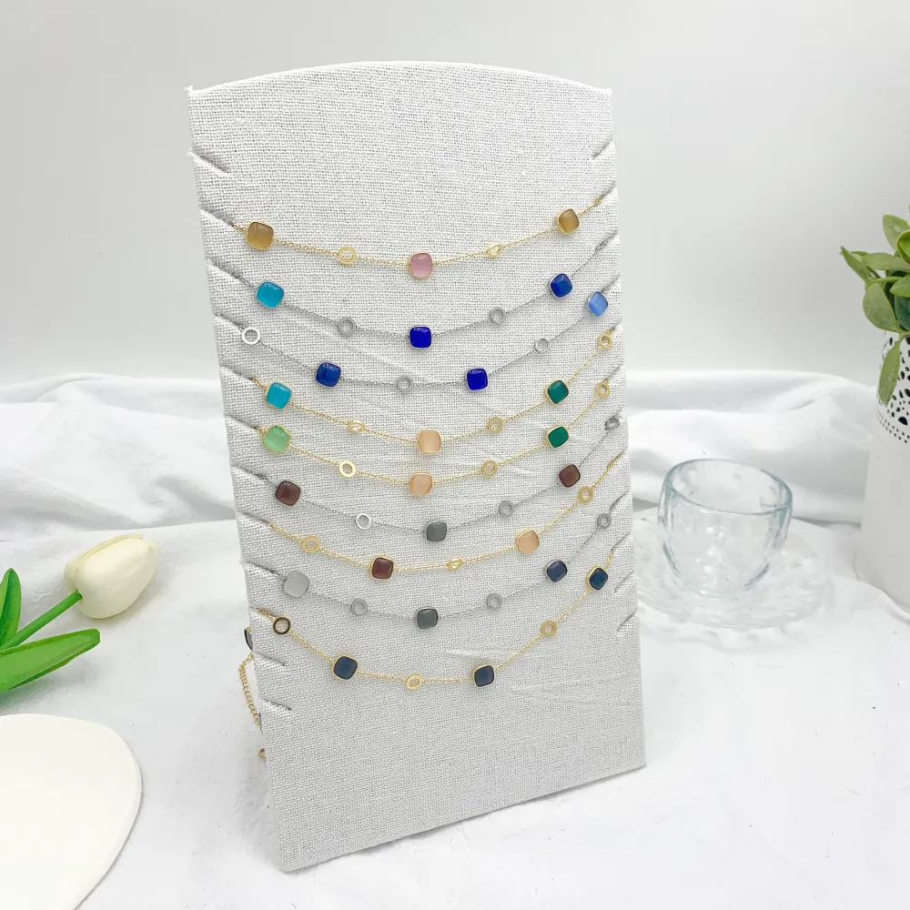 Pietra Luna Quadrata-Collana Corta in Acciaio - CAC-103-AA633N