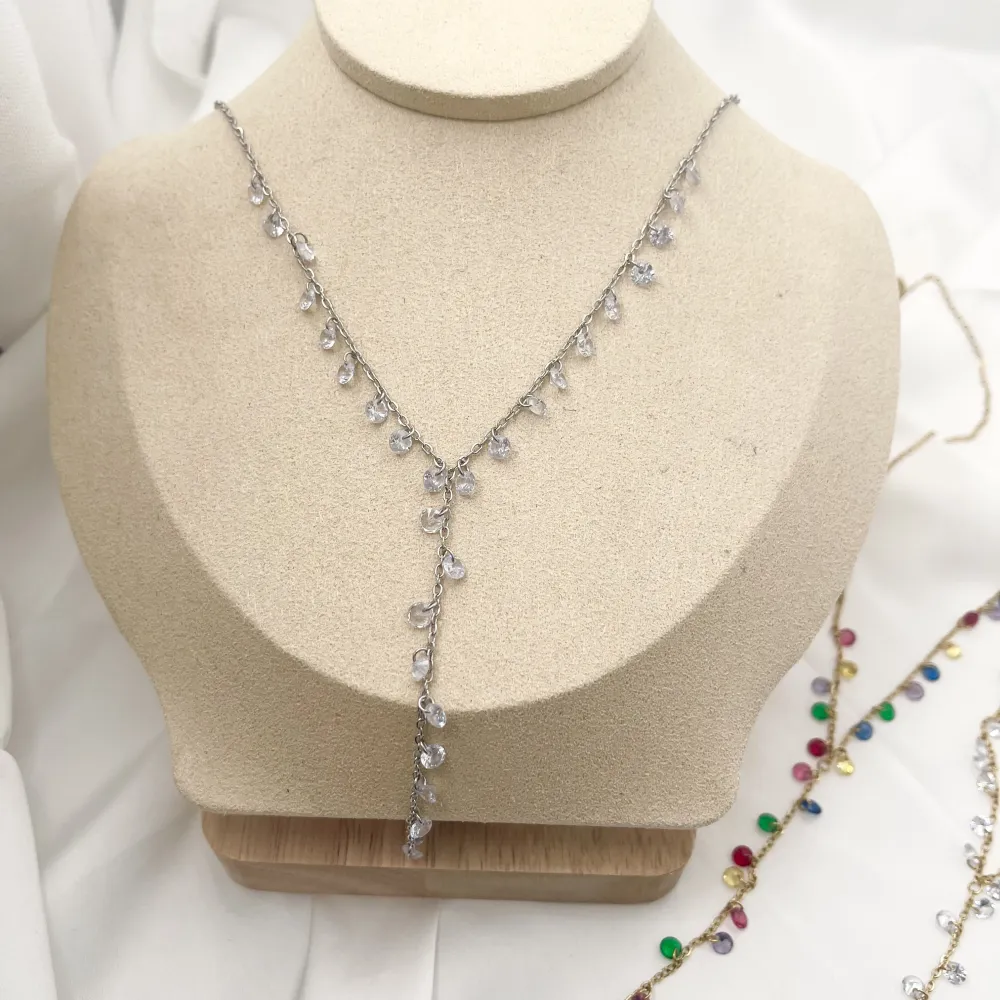 Zirconia Pendente Y-Collana Corta in Acciaio - CAC-103-AA82N