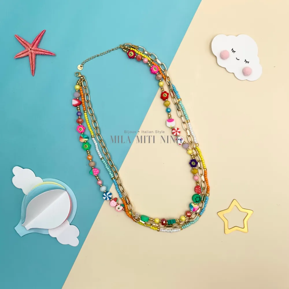 CAC176-388-Perline Multifili- Collana Corta - CAC-176-388