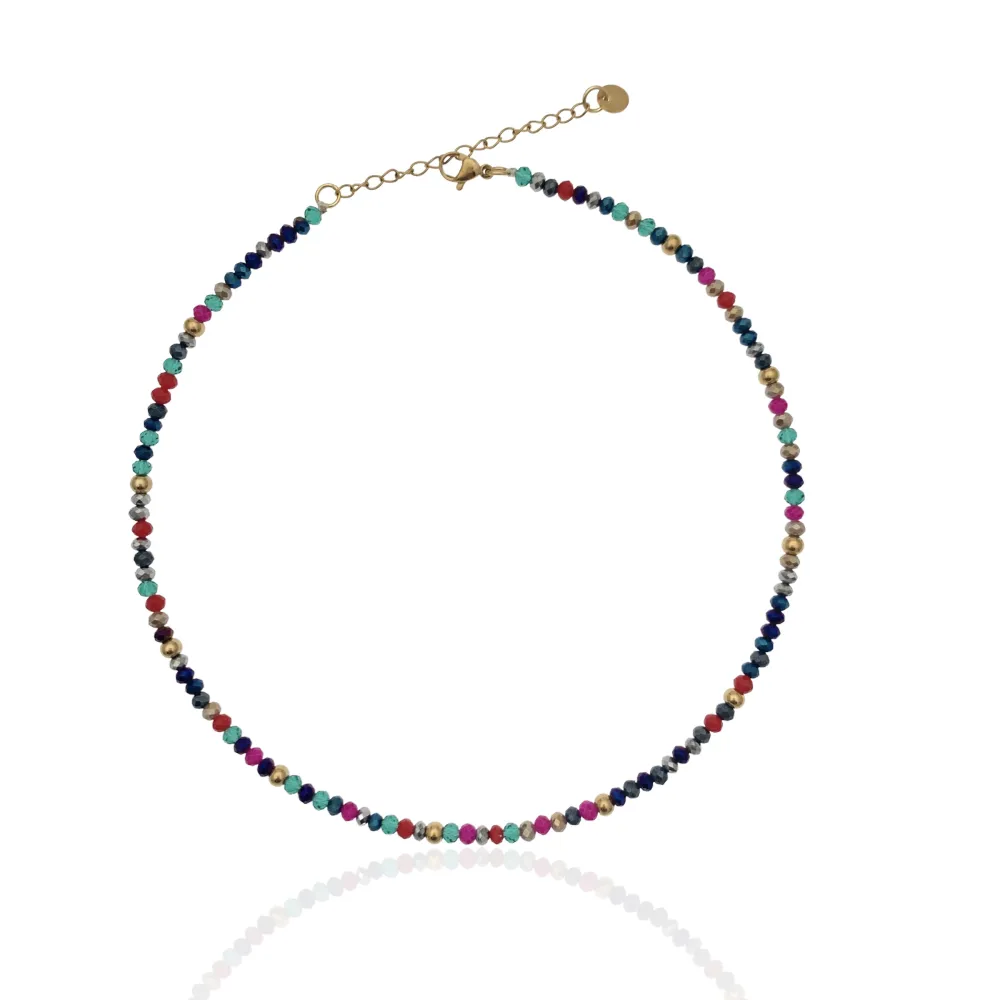 Cristalli Colorati -Collana Corta in Acciaio - CAC-176-449A