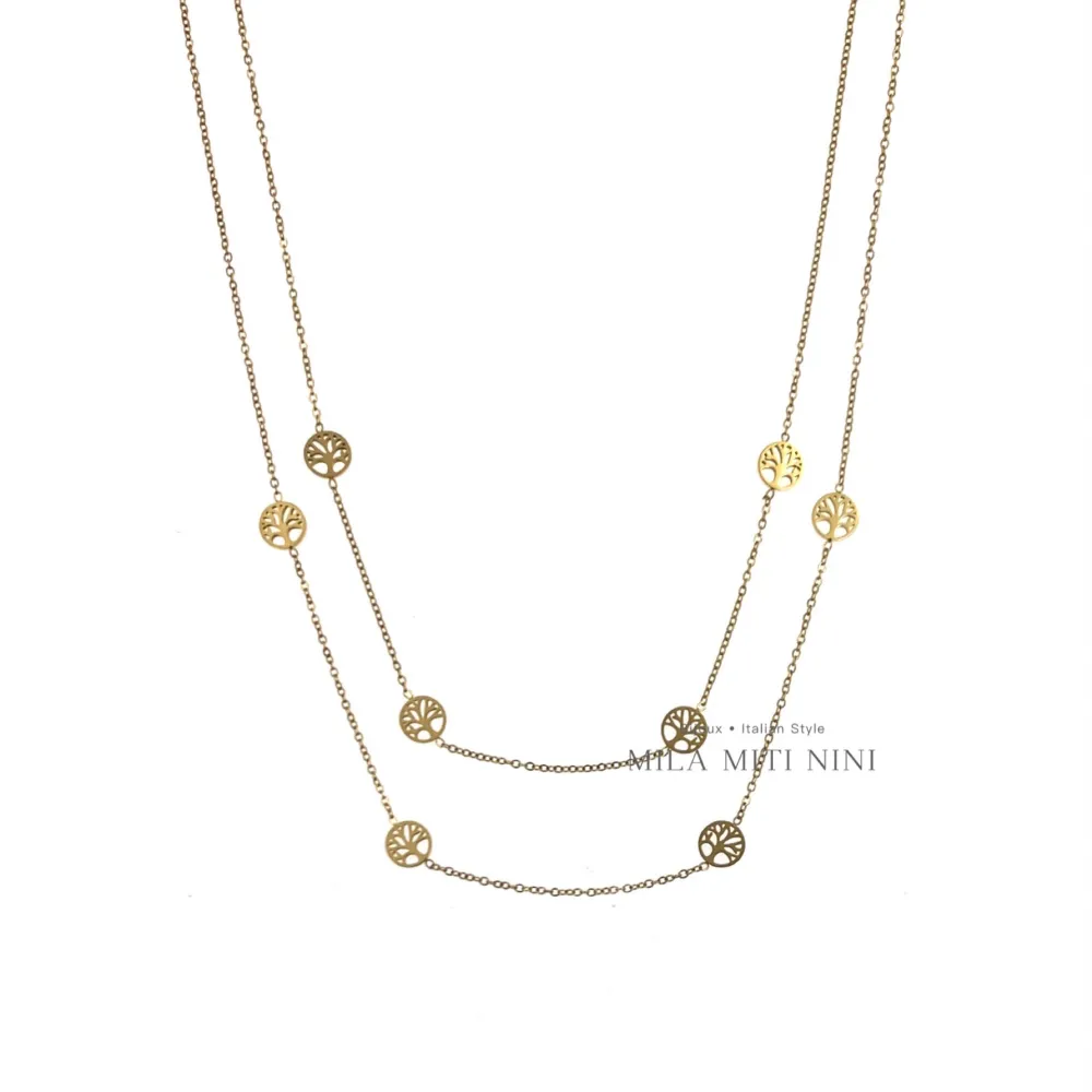 Doppio con Albero della Vita-Collana Corta in Acciaio - CAC-413-1978