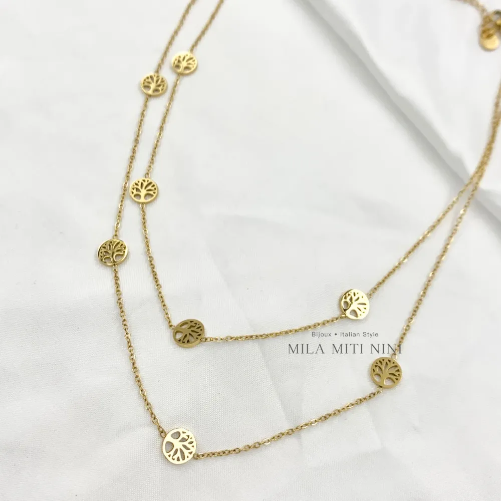 Doppio con Albero della Vita-Collana Corta in Acciaio - CAC-413-1978