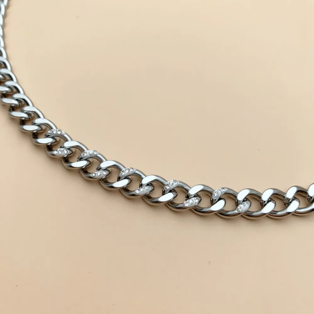 CAC7580-Catena con Strass -Collana Corta in Acciaio - CAC-413-2183