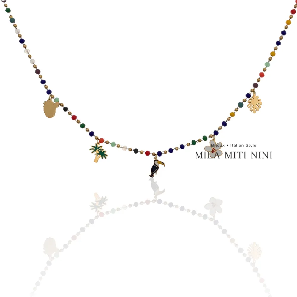 Tropicale Tucano Palma -Collana Corta in Acciaio - CAC-413-2238