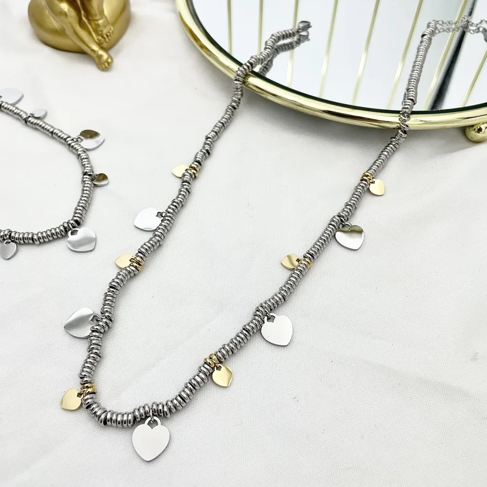 Catena Anellini con Cuore-Collana Corta in Acciaio - CAC-413-2551