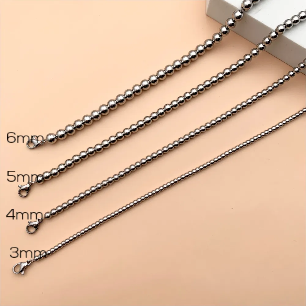 CAC7582-Palline 5mm -Collana Corta in Acciaio - CAC-413-2845 5mm