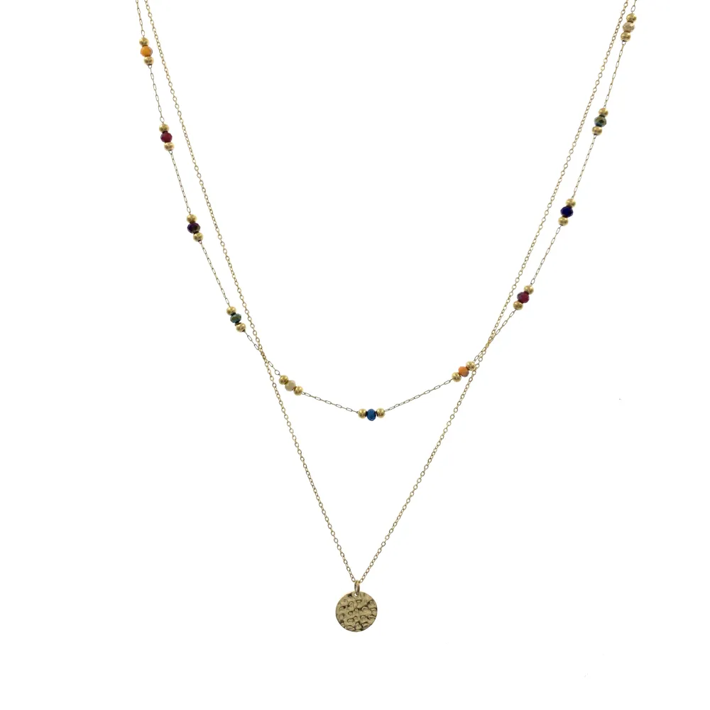 Multifilo collana acciaio - CAC4458-Catena Pietra e Medaglia-Collana Corta in Acciai