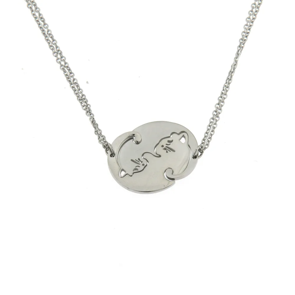 CAC6867-Puzzle Gatto-Collana Coppia Girocollo in Acciaio - CAC6867-Puzzle Gatto-Collana Coppia Girocollo in Acciaio