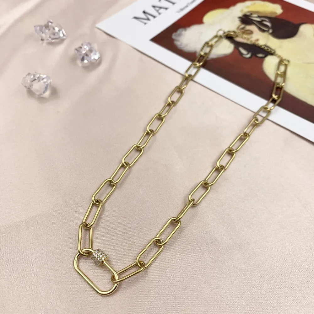 CAC7046-Ovale Zirconia- Collana Corta in Acciaio - CAC7046-Ovale Zirconia- Collana Corta in Acciaio