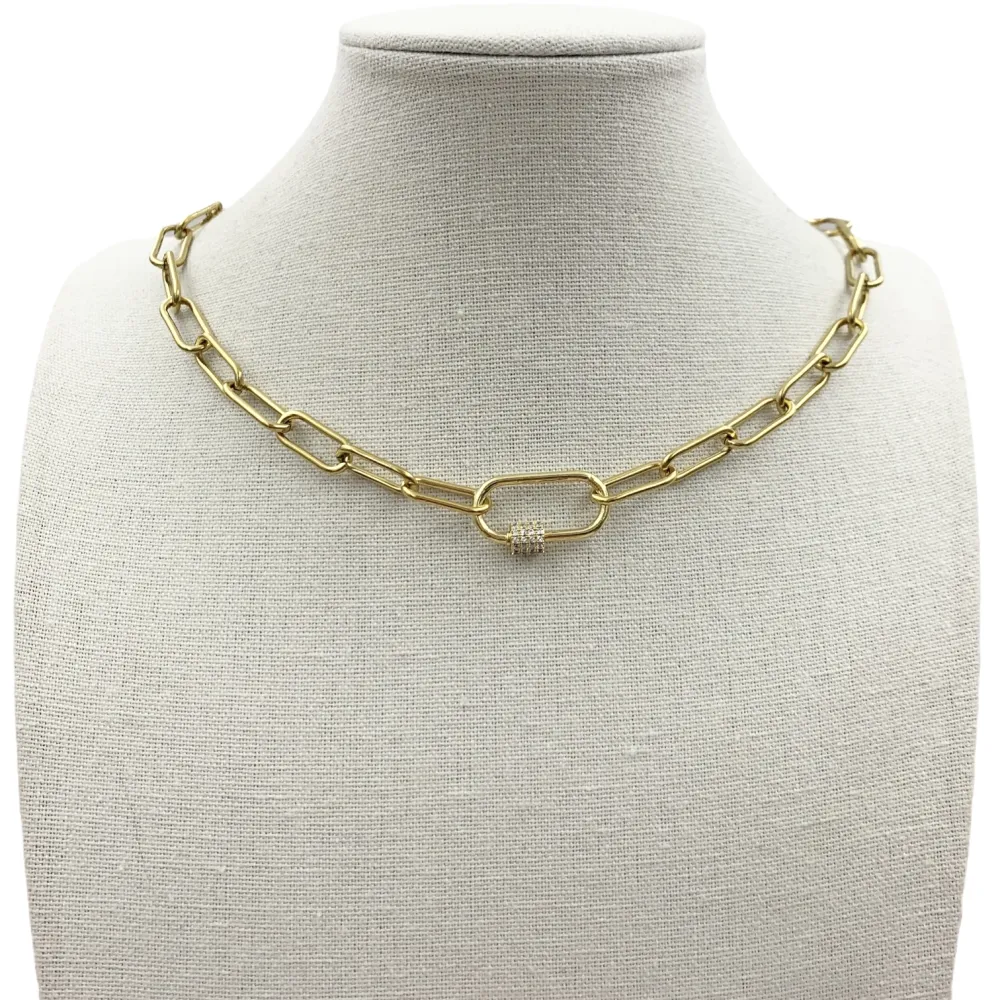 CAC7046-Ovale Zirconia- Collana Corta in Acciaio - CAC7046-Ovale Zirconia- Collana Corta in Acciaio