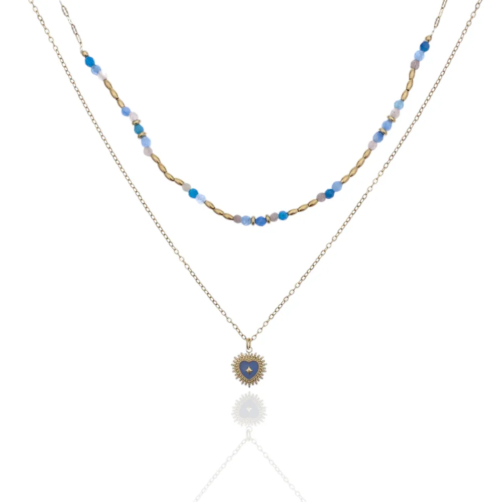 Doppio con Sacro Cuore-Collana Corta in Acciaio - CAC-732-25